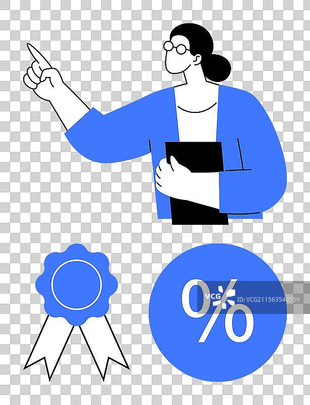 自信的专业人士穿着蓝色西装外套，手持着图片素材