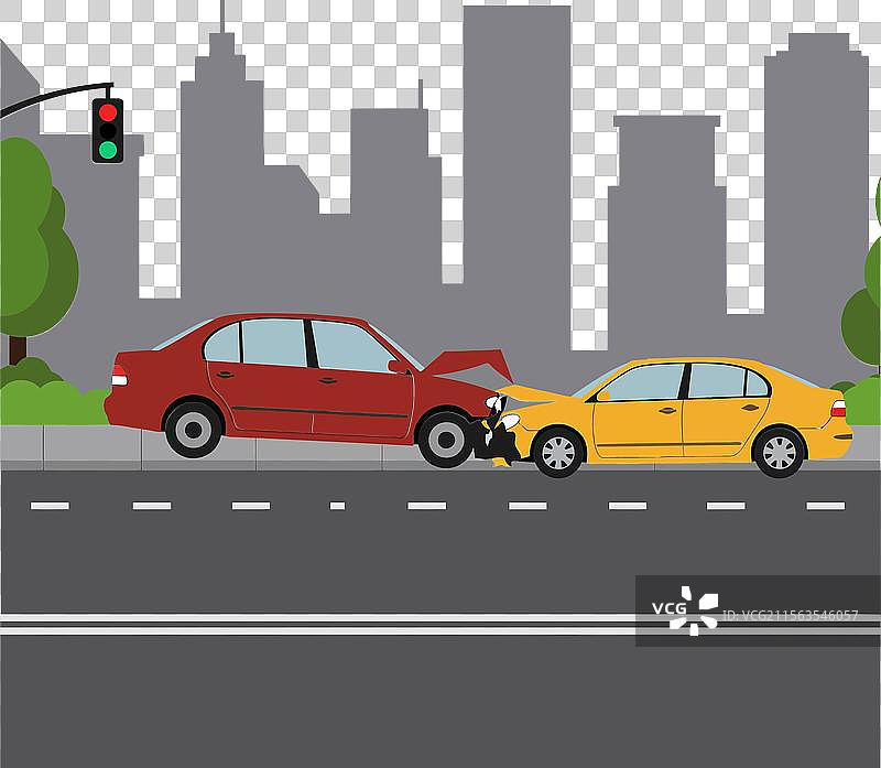 城市环境中的车祸现场描绘图片素材