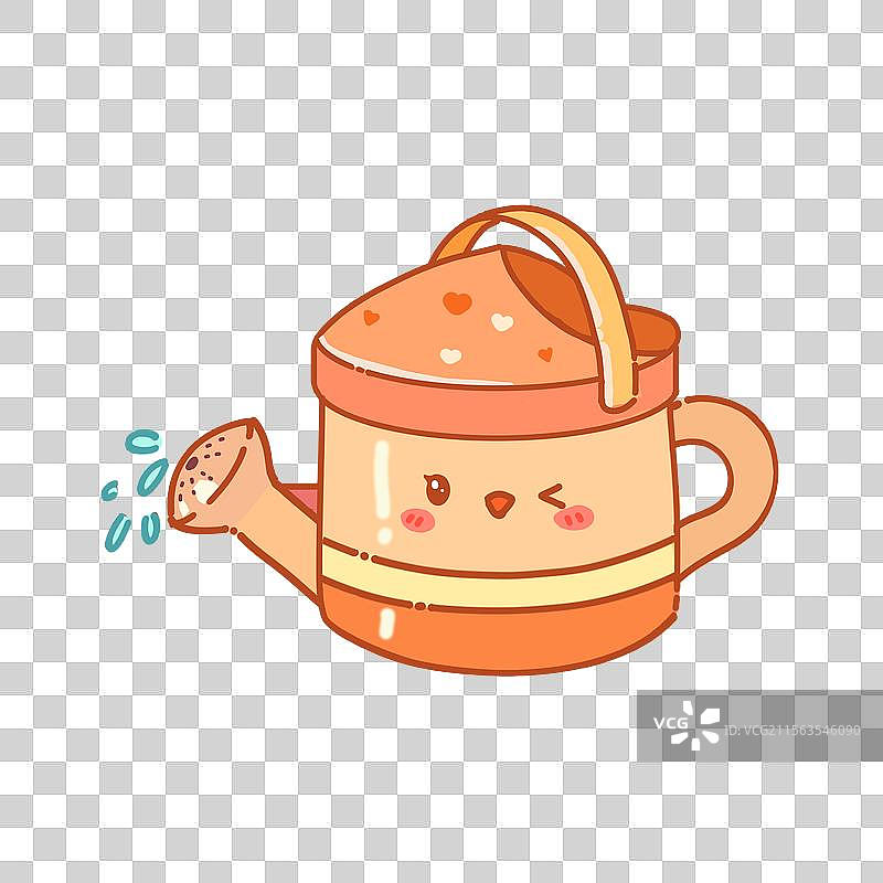 可爱卡通橙色浇花水壶洒水壶喷花壶原创插画植树节园艺盆栽图片素材