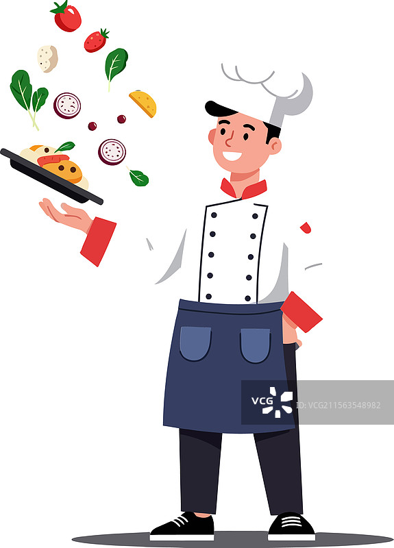 厨师手持装有新鲜食材的菜肴图片素材