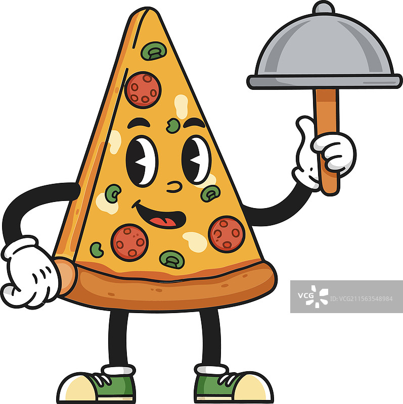 快乐的比萨片角色，扁平设计风格图片素材
