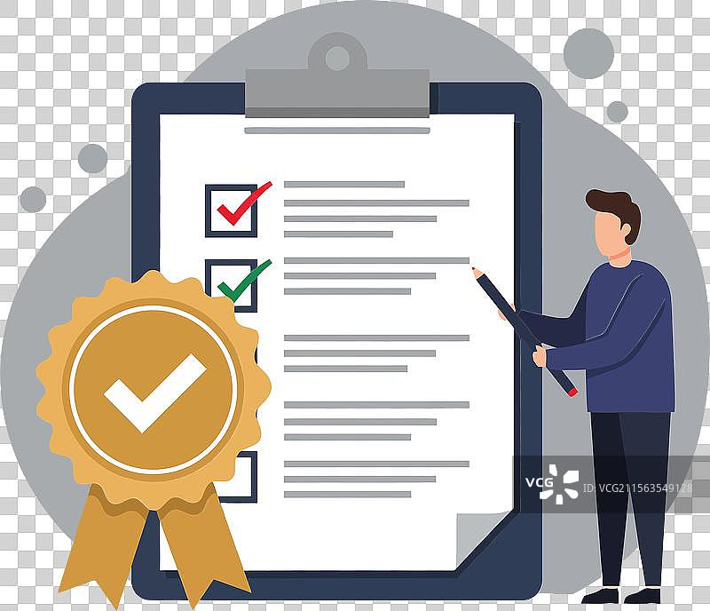 带有完成任务的清单和奖章丝带图片素材