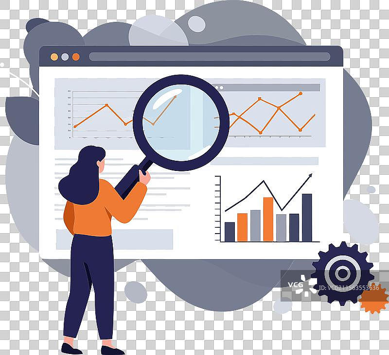 女性使用放大镜分析数据图片素材