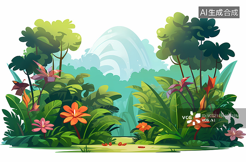 【AI数字艺术】热带雨林小径图片素材