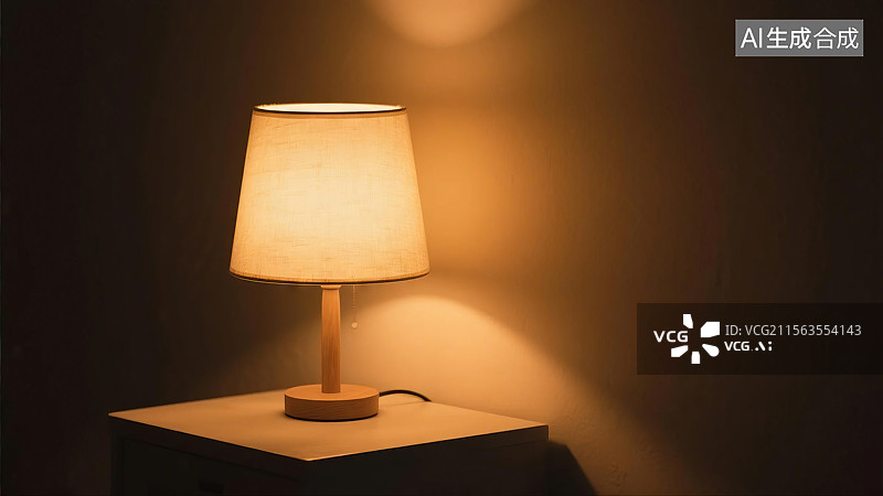 【AI数字艺术】台灯在暗室中发出温暖的光芒图片素材