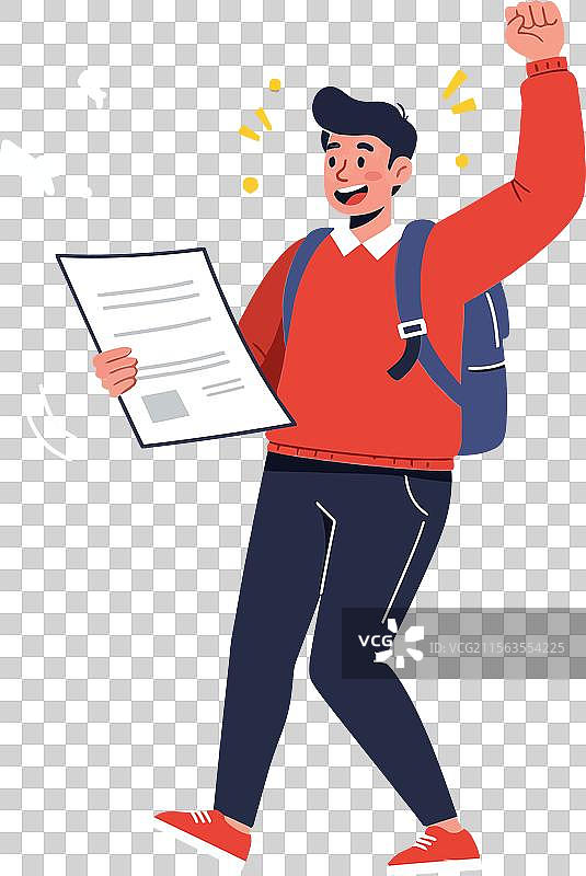 年轻人庆祝成功，同时手持一个图片素材
