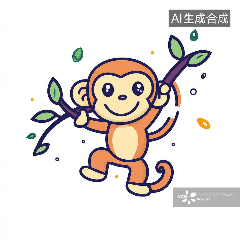 【AI数字艺术】卡通猴子挂在树枝上图片素材