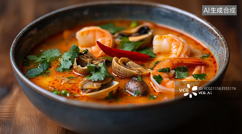 【AI数字艺术】冬阴功汤特写图片素材