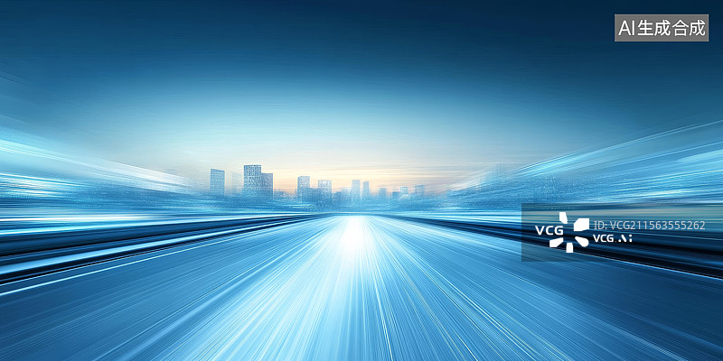 【AI数字艺术】高速公路上的蓝色光影图片素材