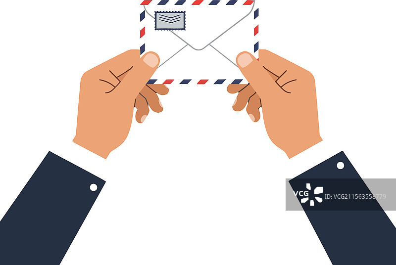 手握带有航空邮件设计的信封图片素材