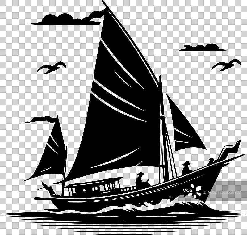 白色的漂浮船轮廓风格图片素材