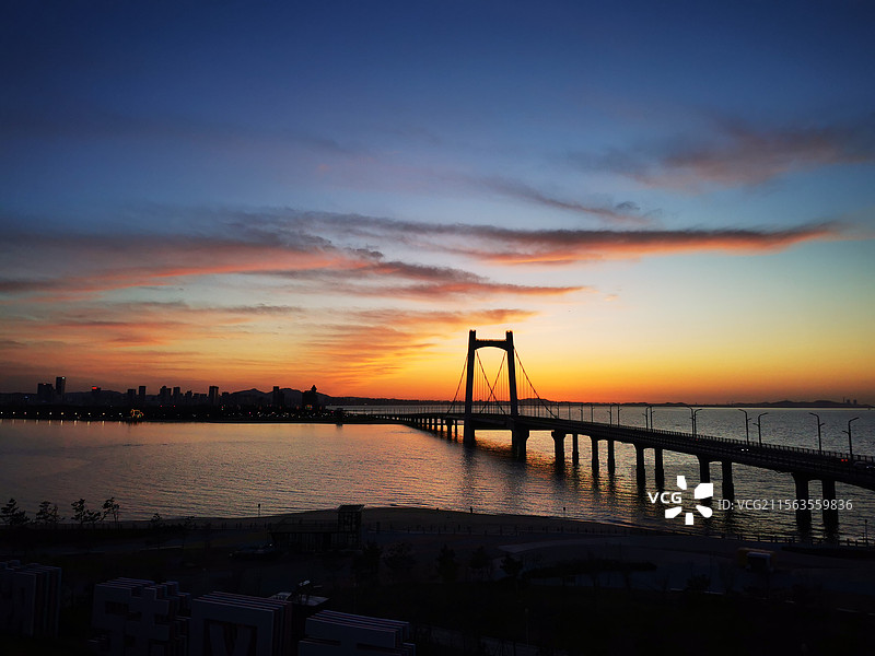 烟台开发区夹河桥日落图片素材