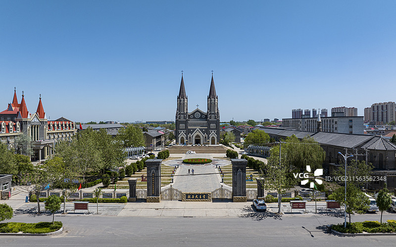 河北省沧州市献县天主堂航拍图片素材