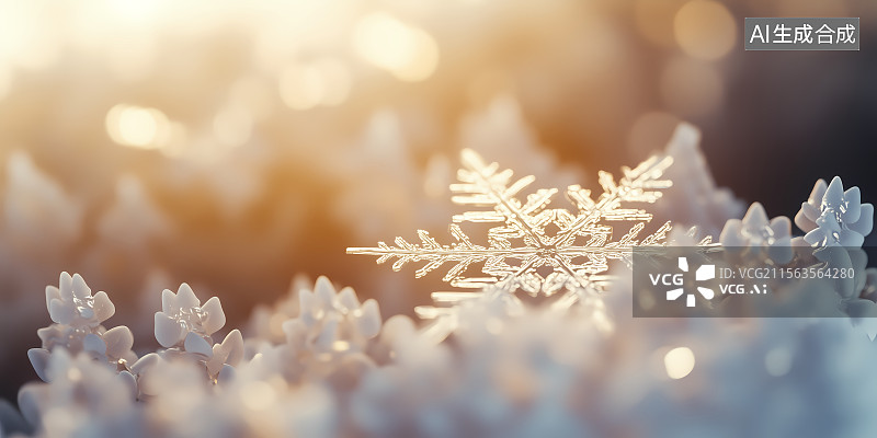 【AI数字艺术】冬季雪花特写微距摄影风格自然主题艺术背景图片素材