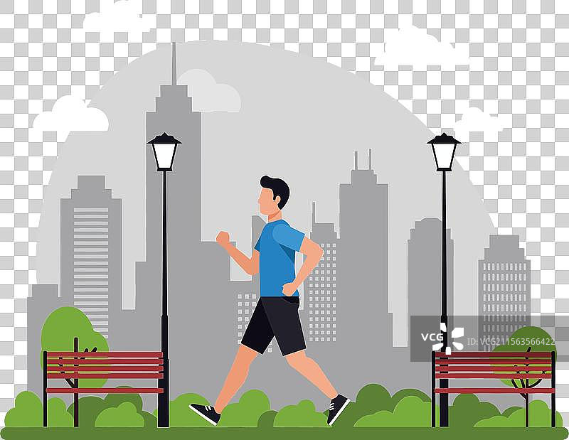 城市公园环境中的跑步者扁平设计图片素材