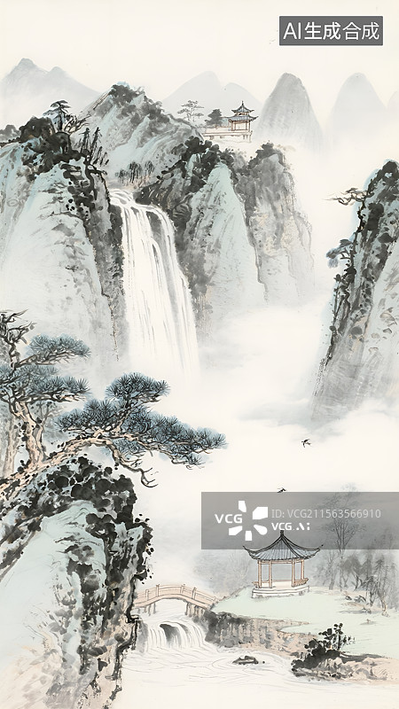 【AI数字艺术】水墨丹青传统山水画图片素材