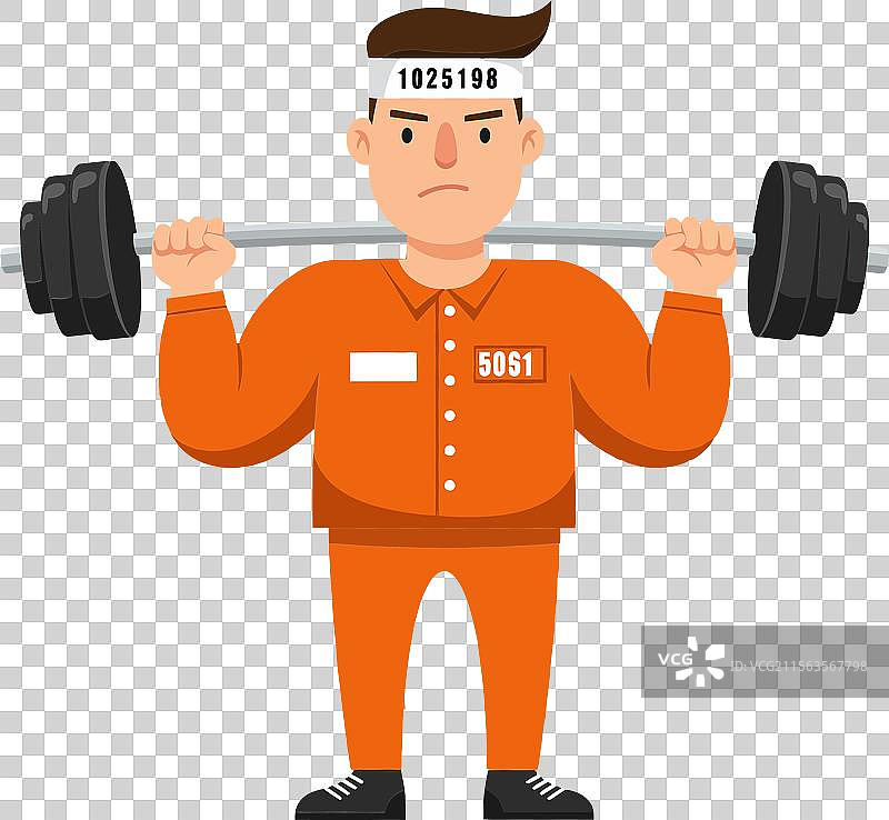 穿着橙色连体服的强壮男子在平地上举重图片素材