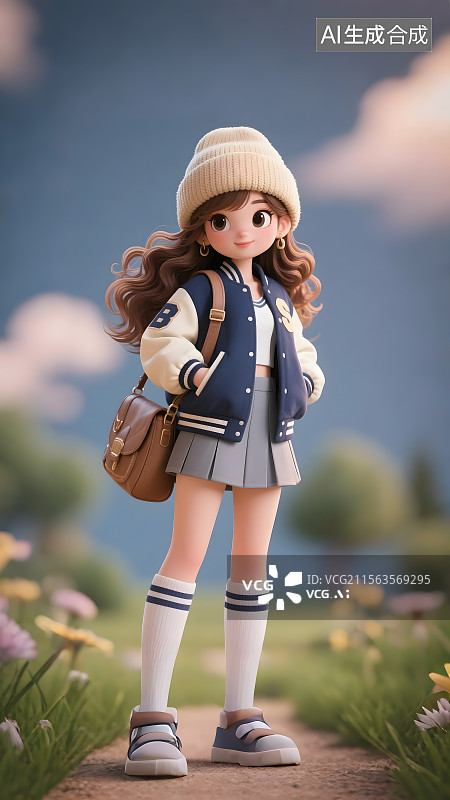【AI数字艺术】3D潮流女士俏装出行图片素材