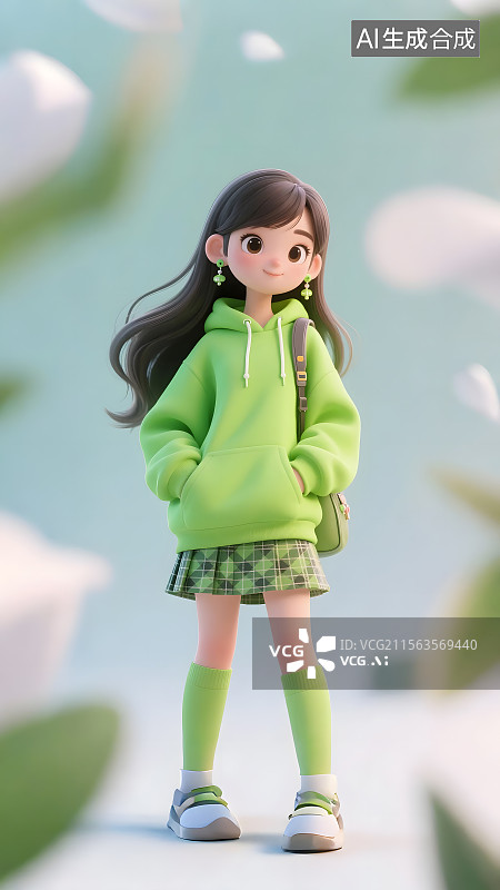 【AI数字艺术】3D可爱潮女出行风尚图片素材