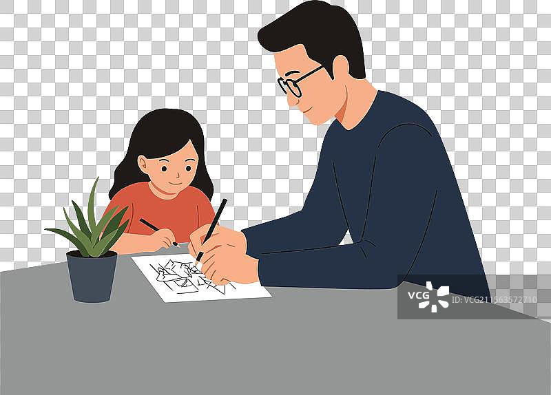 父亲和女儿一起合作创作图片素材