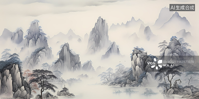 【AI数字艺术】水墨山河图图片素材