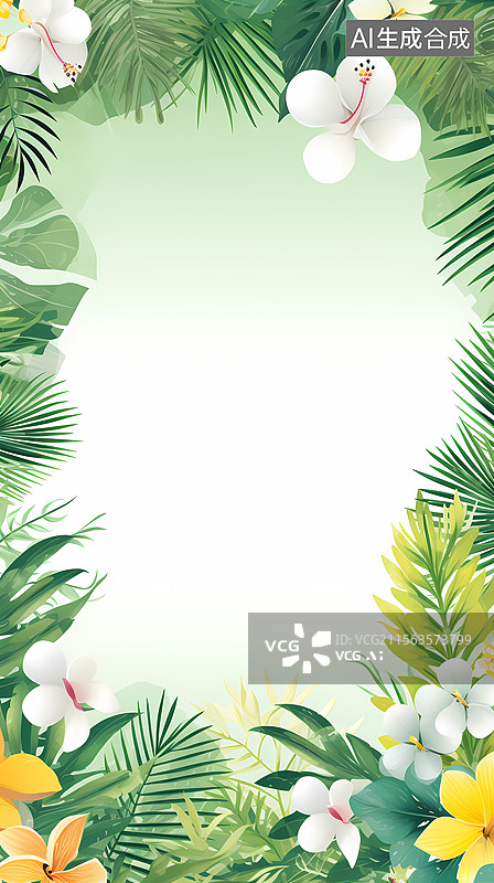 【AI数字艺术】优雅的热带花卉框架设计图片素材