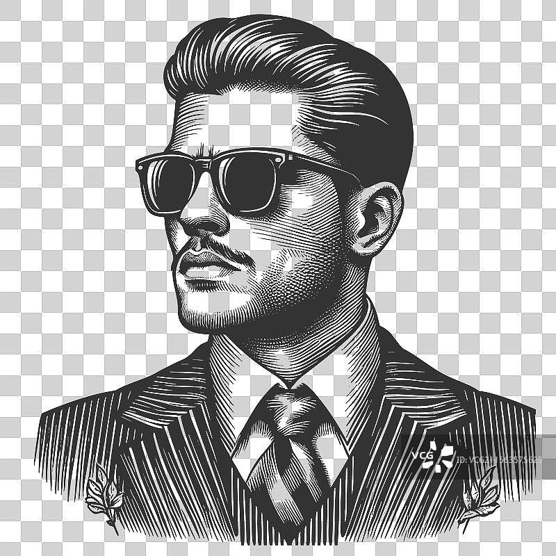 穿着西装和太阳镜的时尚男士素描图片素材