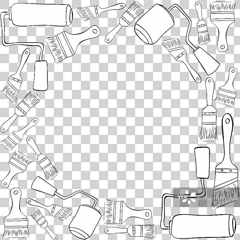 油漆滚筒和刷子圆形框架图片素材