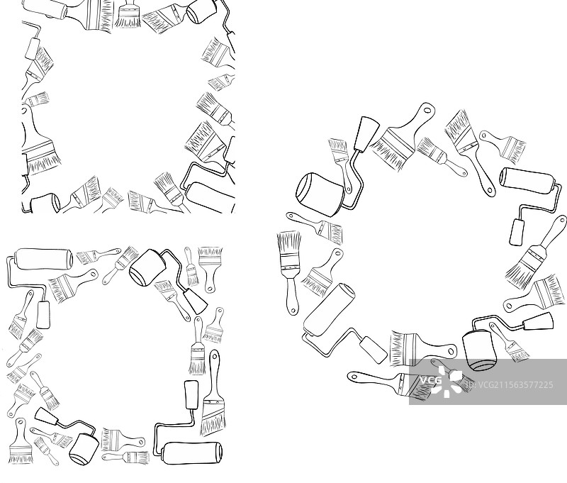 画家工具圆形方框套装图片素材