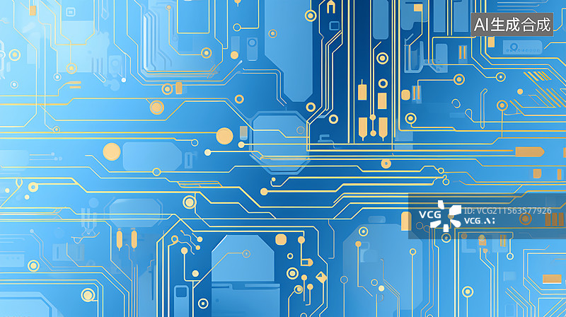 【AI数字艺术】人工智能电路板金属节点商务科技浅蓝色背景图片素材