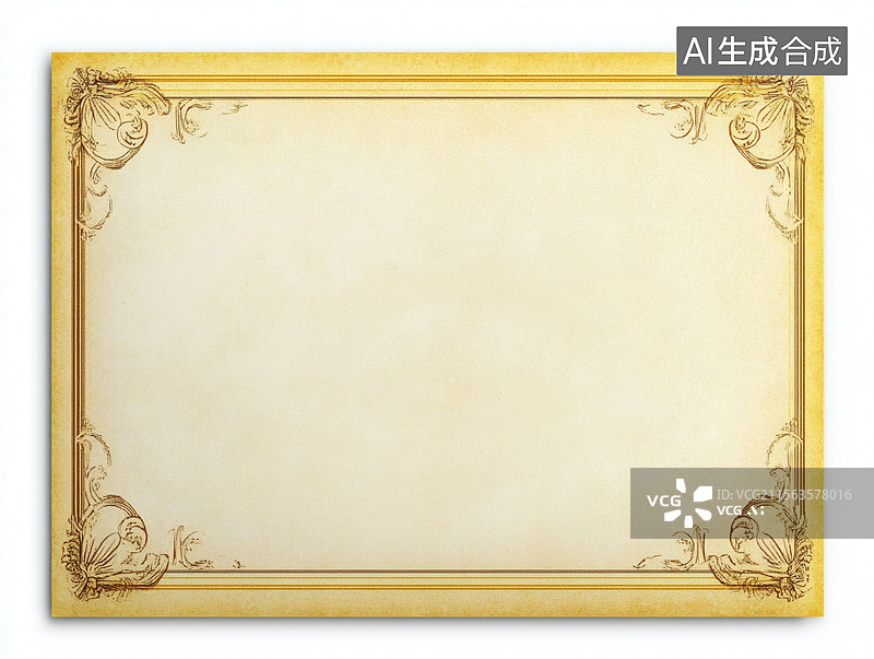 【AI数字艺术】复古金色边框证书模板图片素材