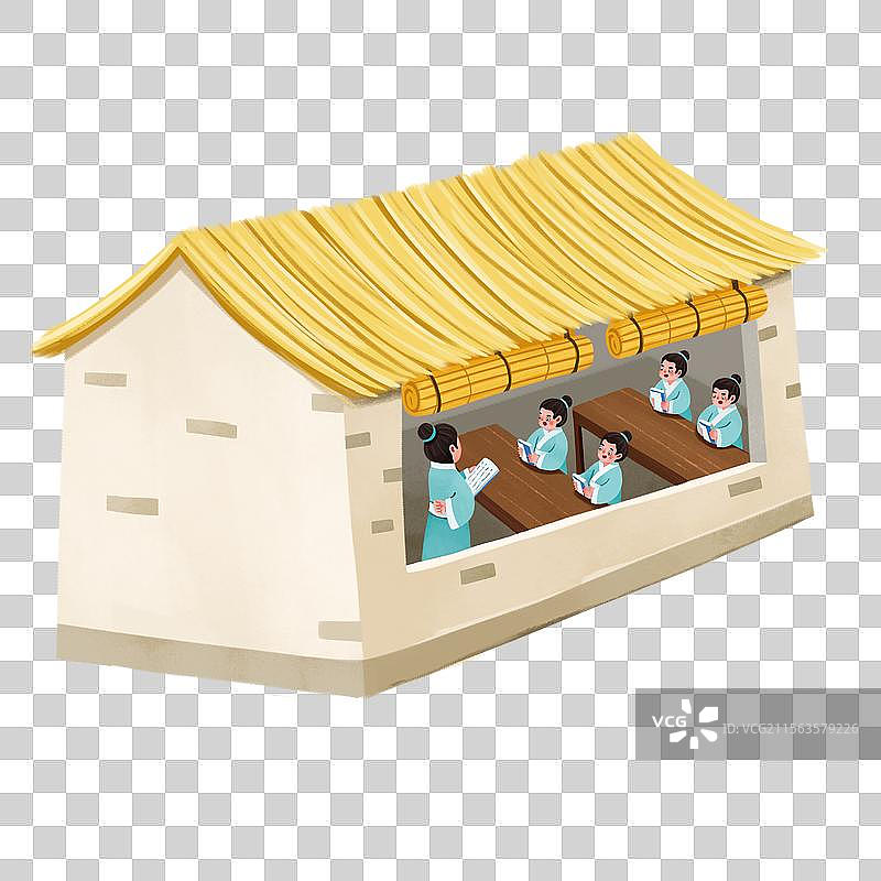 免扣元素卡通古代人物私塾学校图片素材