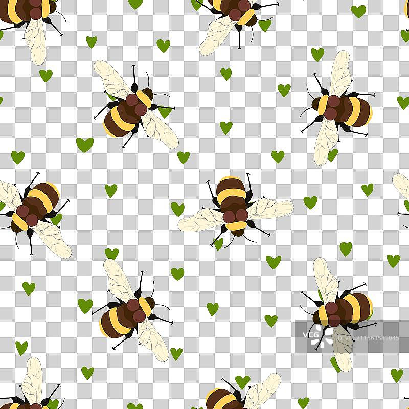 蜜蜂在花卉背景上的无缝图案图片素材