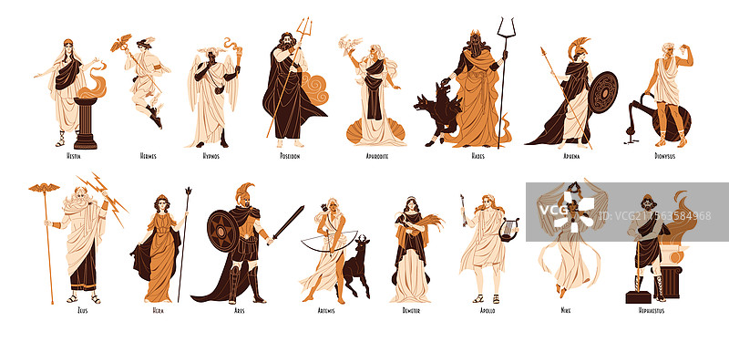 一组古希腊神祇和女神图片素材