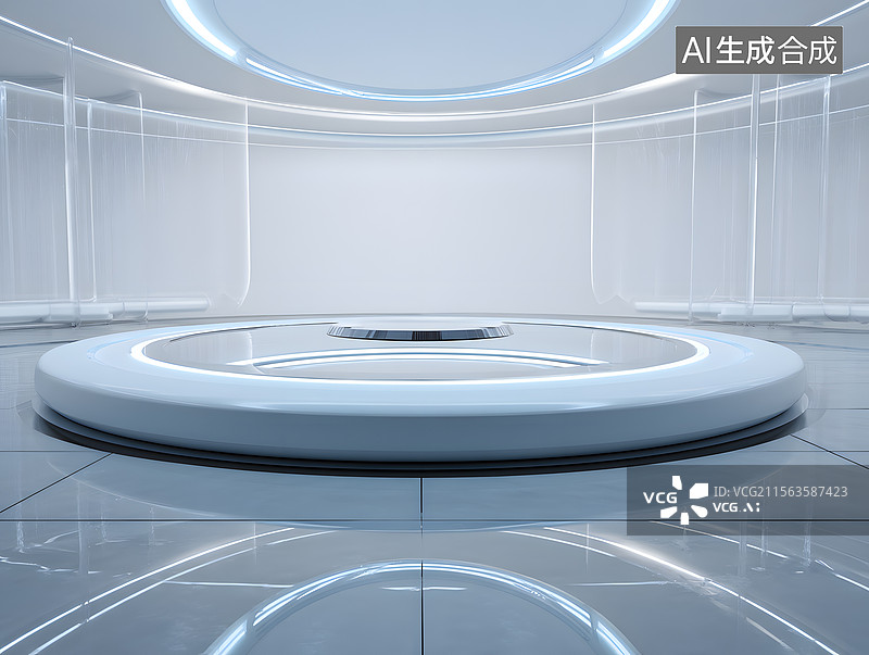 【AI数字艺术】未来感白色环形展示空间图片素材
