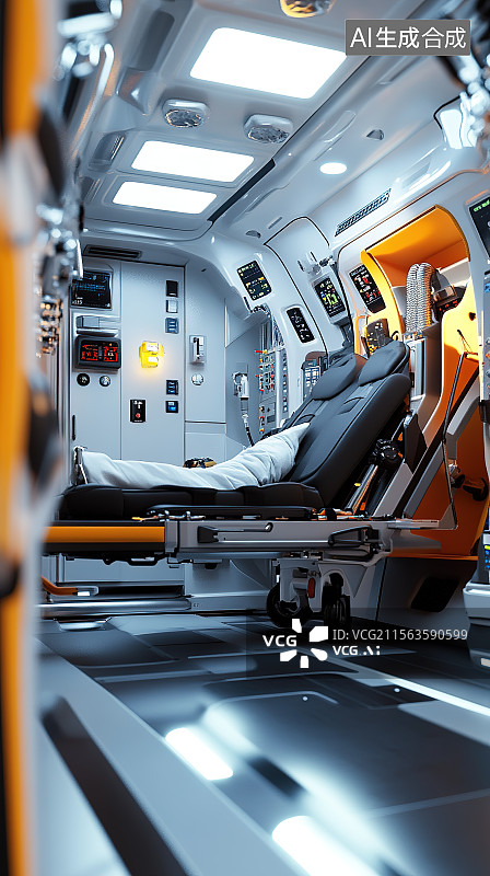 【AI数字艺术】医疗救护车内部智能生命支持系统设备3D渲染图片素材