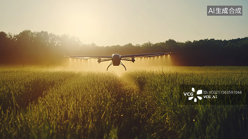 【AI数字艺术】无人机在农场稻田中精准喷洒农药守护作物免受虫害图片素材