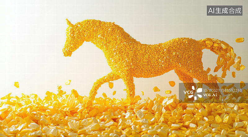【AI数字艺术】金色背景中的白马雕像图片素材