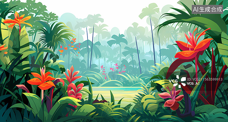 【AI数字艺术】热带雨林植物插画图片素材