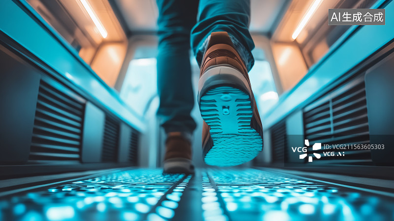 【AI数字艺术】穿越发光通道的未来行者图片素材