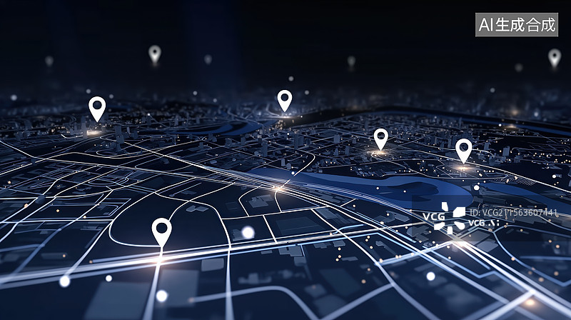 【AI数字艺术】城市导航地图与定位点图片素材