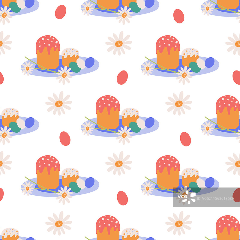 复活节无缝图案与一盘色彩缤纷的食物图片素材