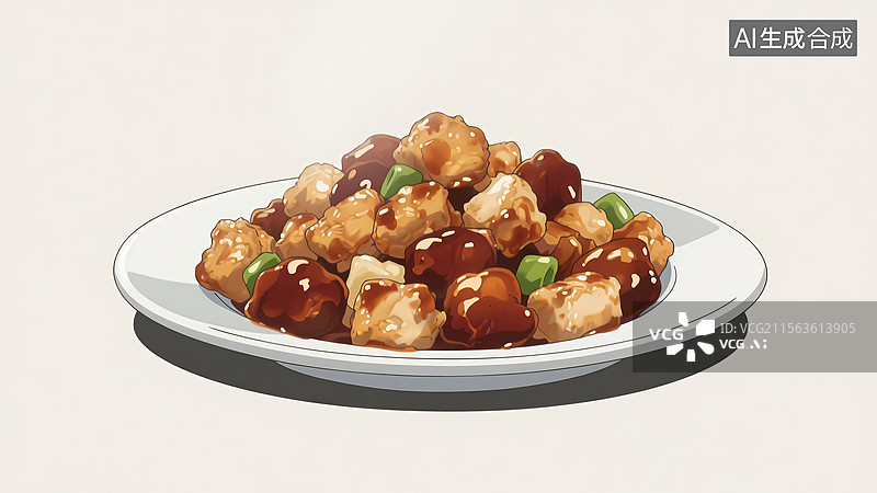 【AI数字艺术】宫保鸡丁手绘美食插画图片素材