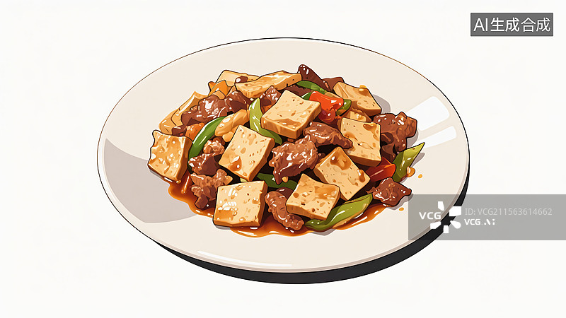 【AI数字艺术】香干炒肉美食手绘插画图片素材