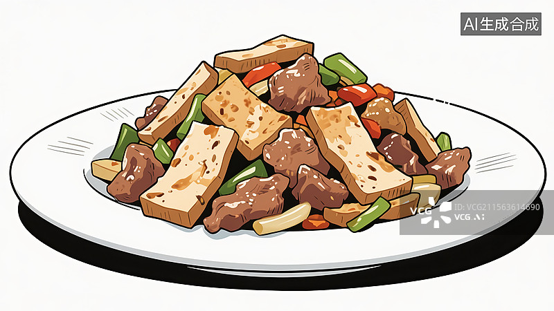 【AI数字艺术】香干炒肉美食手绘插画图片素材