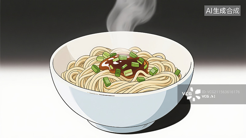 【AI数字艺术】葱油拌面美食手绘插画图片素材