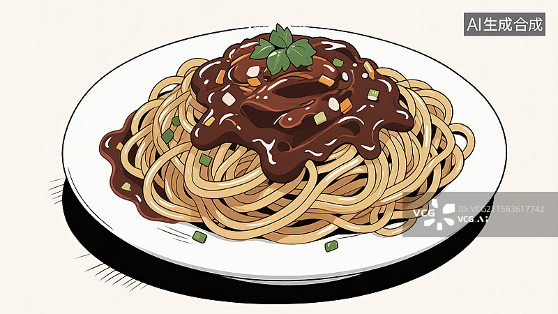 【AI数字艺术】炸酱面美食手绘插画图片素材