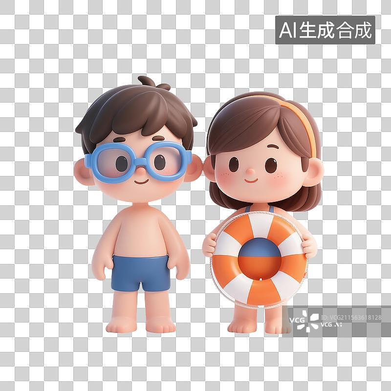 【AI数字艺术】3d卡通男孩女孩夏日形象图片素材