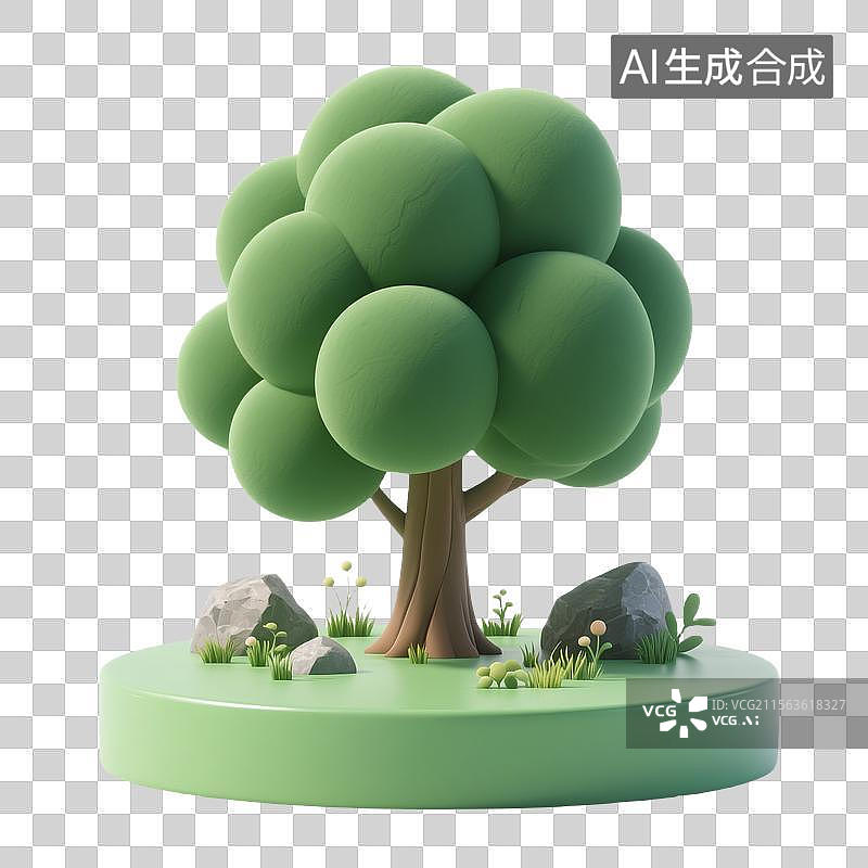 【AI数字艺术】3d树木草丛场景元素图片素材