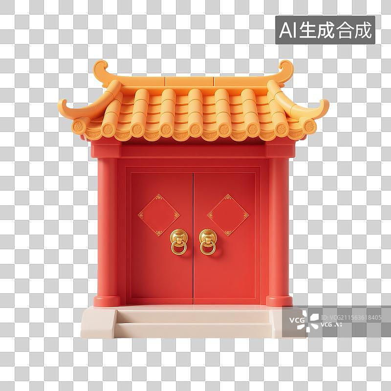 【AI数字艺术】3d卡通传统红色中国风门图片素材